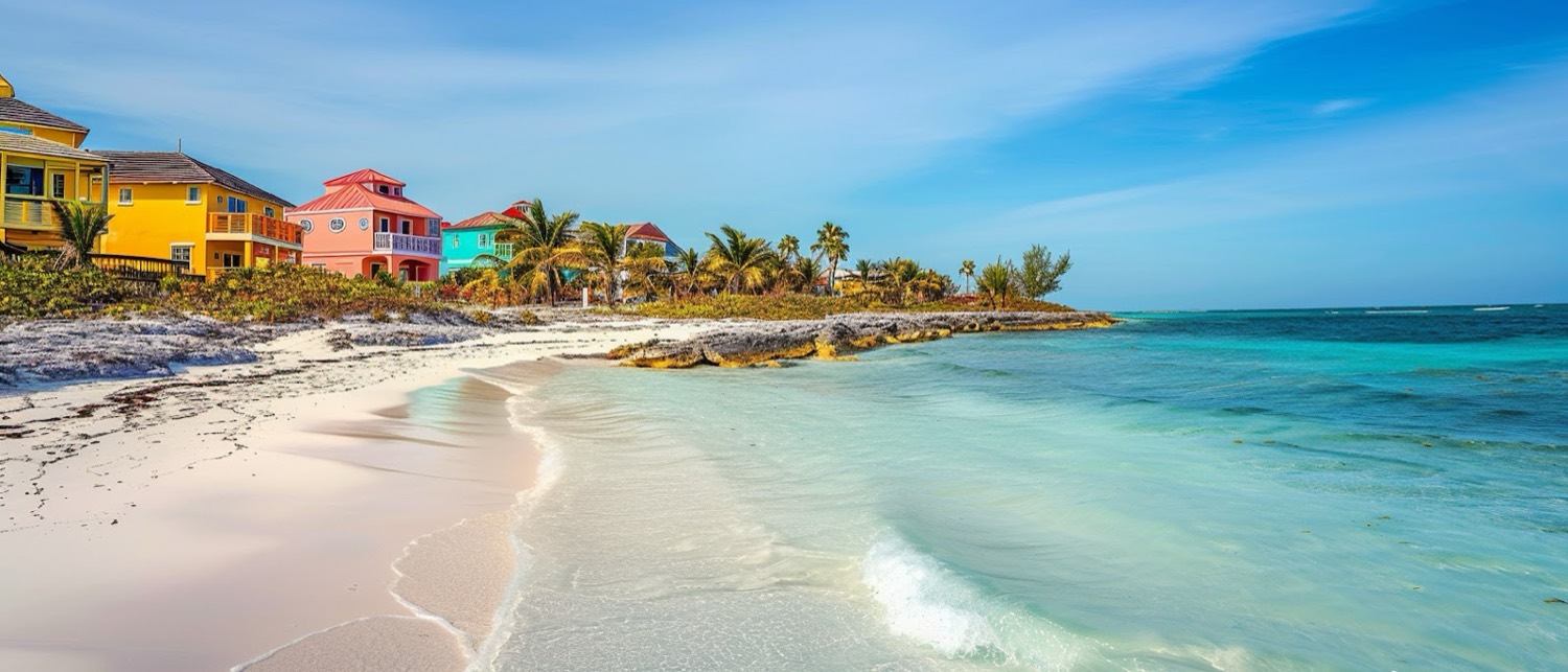 Beach and pastel houses, Bahamas